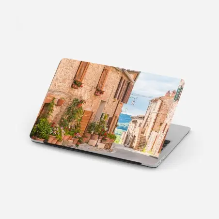 Sticker pour ordinateur portable ruelle fleurie de la vieille ville de Toscane – Wallnifity®