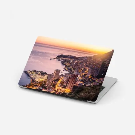 Sticker pour ordinateur portable vue panoramique de Monaco au crépuscule – Wallnifity®