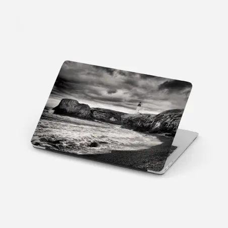 Sticker pour ordinateur portable phare de Yaquina Bay sous ciel orageux – Wallnifity®