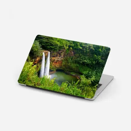Sticker pour ordinateur portable cascade double dans une forêt luxuriante – Wallnifity®