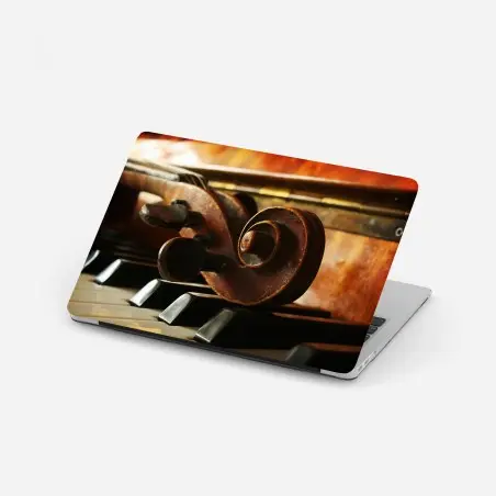 Sticker pour ordinateur portable volute de violon sur touches de piano, ambiance musicale vintage – Wallnifity®