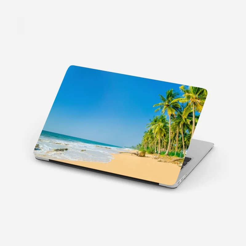 Sticker pour ordinateur portable plage tropicale bordée de palmiers – Wallnifity®