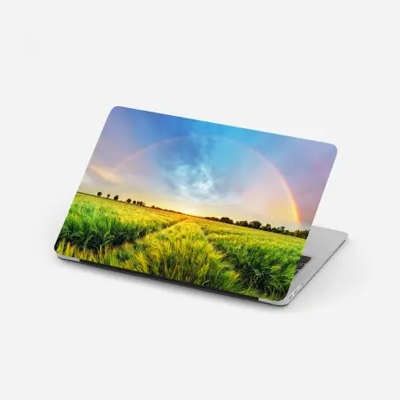 Sticker pour ordinateur portable paysage champêtre avec arc-en-ciel au coucher du soleil – Wallnifity®