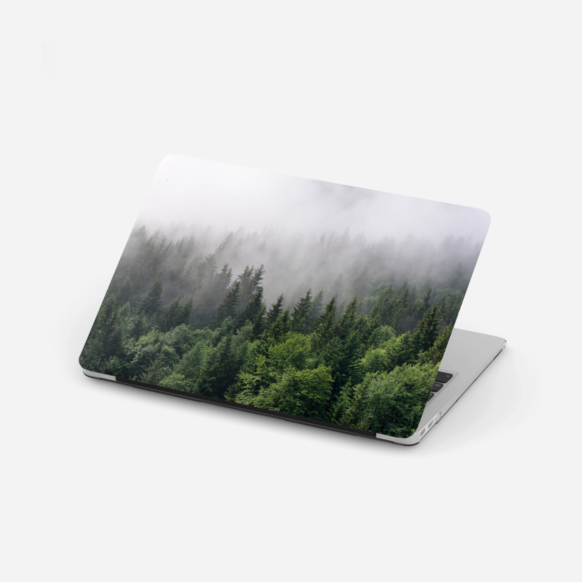 Sticker pour ordinateur portable brume mystérieuse sur la forêt de conifères – Wallnifity®