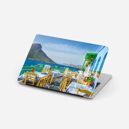 Sticker pour ordinateur portable terrasse en bord de mer aux couleurs vives – Wallnifity®