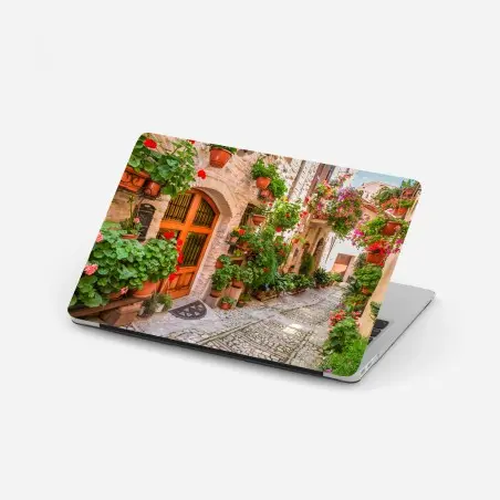 Sticker pour ordinateur portable ruelle fleurie de Toscane – Wallnifity®