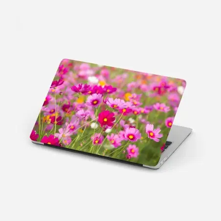 Sticker pour ordinateur portable champ de cosmos roses en fleurs – Wallnifity®