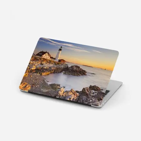 Sticker pour ordinateur portable phare de Portland au lever du soleil sur la côte – Wallnifity®