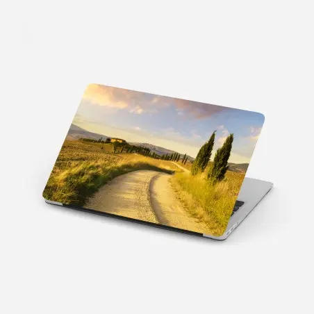 Sticker pour ordinateur portable chemin de campagne en Toscane au coucher du soleil – Wallnifity®