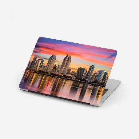 Sticker pour ordinateur portable coucher de soleil sur San Diego, skyline réfléchie – Wallnifity®