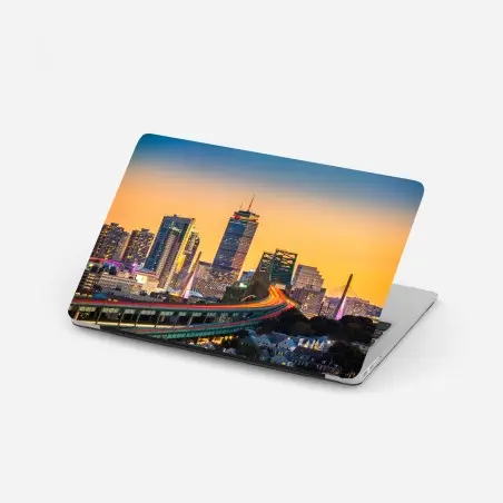 Sticker pour ordinateur portable coucher de soleil sur Boston : pont Tobin et pont Zakim en lumière – Wallnifity®