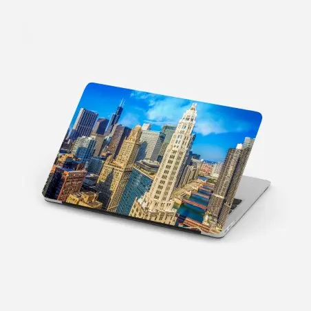 Sticker pour ordinateur portable panorama urbain de Chicago au bord de la rivière – Wallnifity®