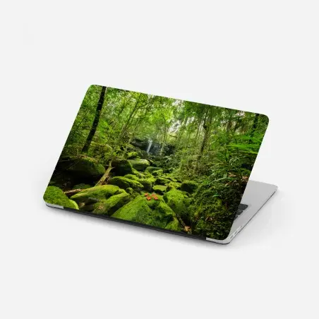 Sticker pour ordinateur portable cascade et mousse verte dans la forêt tropicale – Wallnifity®