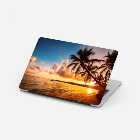 Sticker pour ordinateur portable plage tropicale au coucher de soleil, République dominicaine – Wallnifity®