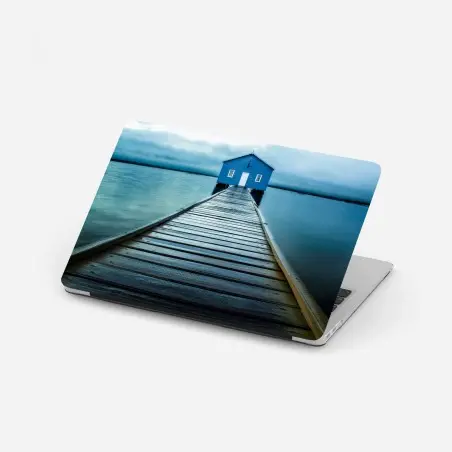 Sticker pour ordinateur portable maisonnette bleue au bout de la jetée – Wallnifity®