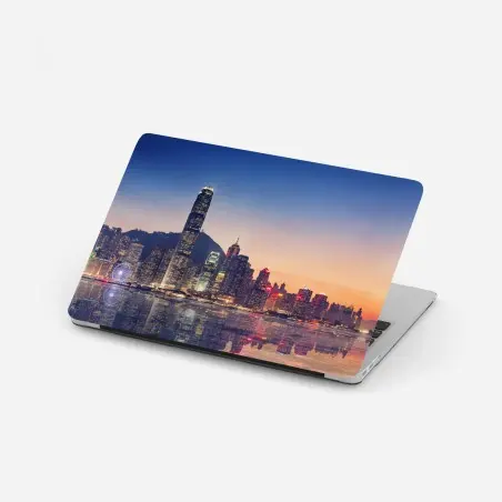 Sticker pour ordinateur portable panorama urbain de Hong Kong au crépuscule – Wallnifity®