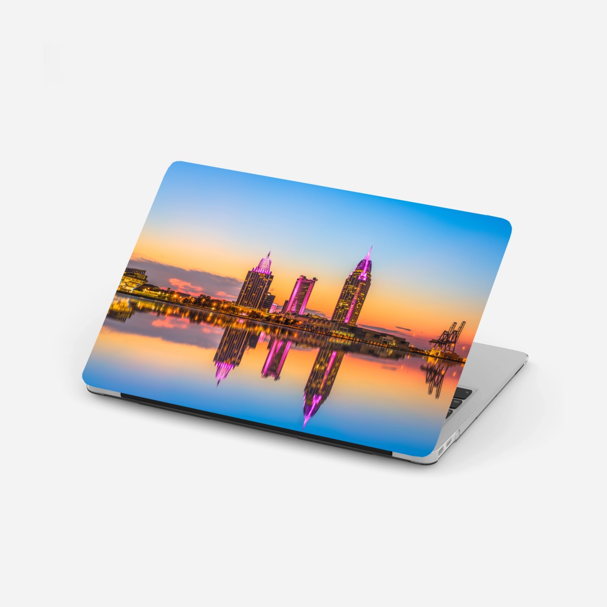 Sticker pour ordinateur portable skyline de Mobile au coucher de soleil – Wallnifity®