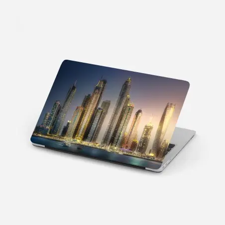 Sticker pour ordinateur portable panorama urbain de Dubaï au crépuscule – Wallnifity®