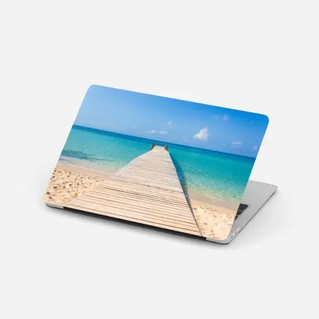 Sticker pour ordinateur portable ponton en bois sur plage tropicale – Wallnifity®
