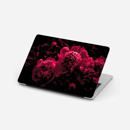Sticker pour ordinateur portable pivoines rouge profond sur fond noir – Wallnifity®