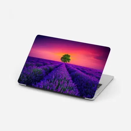 Sticker pour ordinateur portable champ de lavande et arbre solitaire au coucher de soleil – Wallnifity®