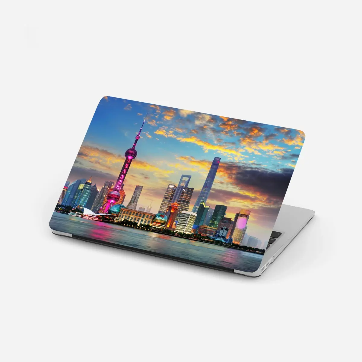 Sticker pour ordinateur portable panorama lumineux de Shanghai au crépuscule – Wallnifity®
