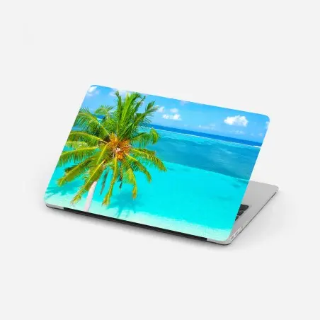 Sticker pour ordinateur portable évasion tropicale — lagon turquoise et palmier – Wallnifity®