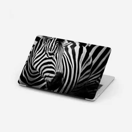 Sticker pour ordinateur portable élégance rayée : portrait de zèbre en noir et blanc – Wallnifity®