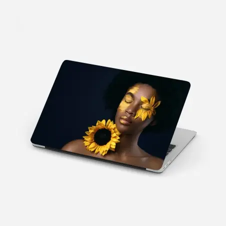Sticker pour ordinateur portable visage solaire: portrait floral d'une femme afro – Wallnifity®