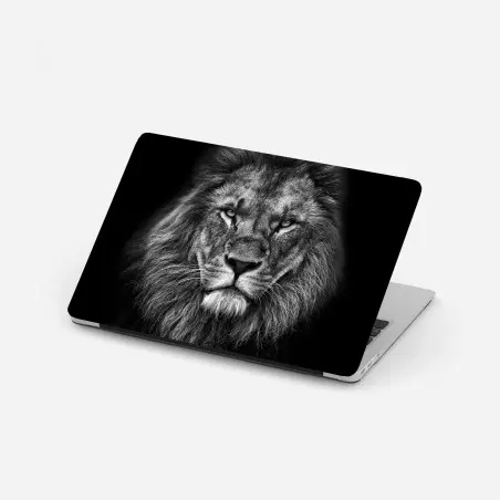 Sticker pour ordinateur portable regard de lion majestueux en noir et blanc – Wallnifity®
