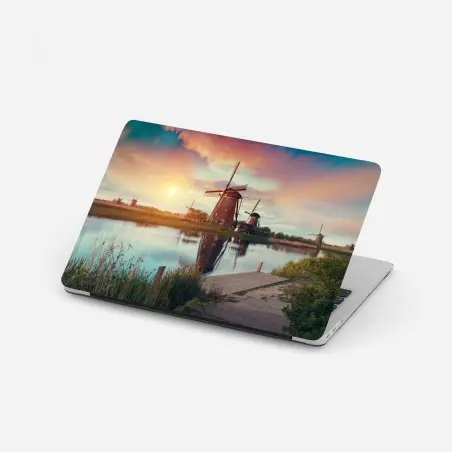 Sticker pour ordinateur portable moulins au crépuscule et reflet paisible – Wallnifity®