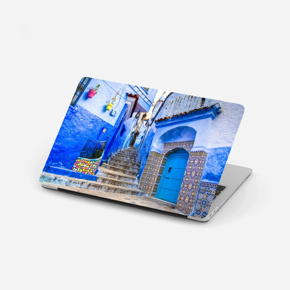 Sticker pour ordinateur portable ruelle bleue de Chefchaouen – Wallnifity® Sticker pour ordinateur portable ruelle bleue de Chefchaouen – Wallnifity®