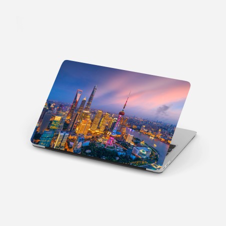 Sticker pour ordinateur portable panorama nocturne de Shanghai au crépuscule – Wallnifity®
