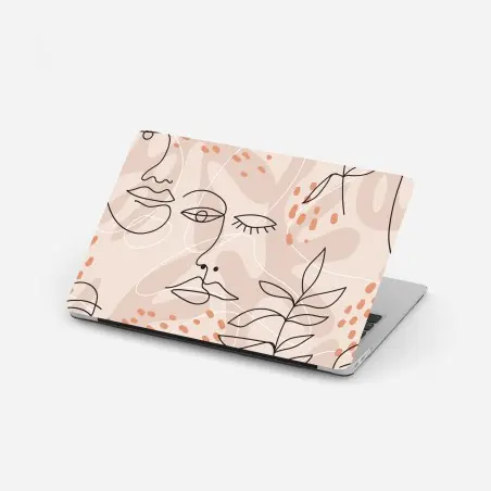 Sticker pour ordinateur portable visages en tracé continu sur fond pastel – Wallnifity®