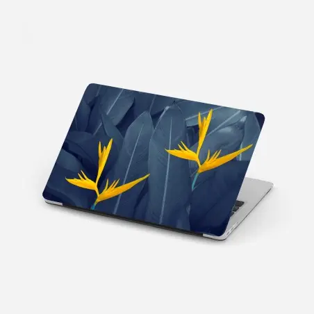 Sticker pour ordinateur portable composition botanique oiseau de paradis sur feuillage bleu – Wallnifity®
