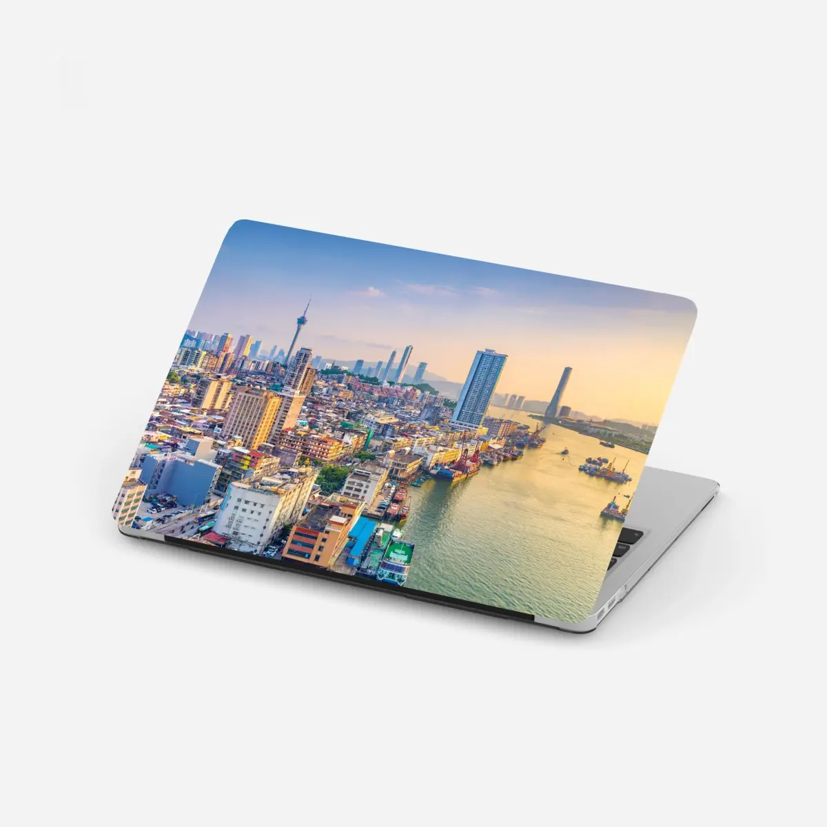 Sticker pour ordinateur portable vue panoramique de Macao au coucher de soleil – Wallnifity®
