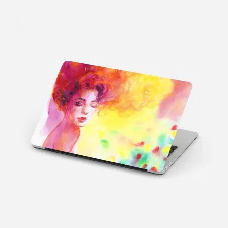 Sticker pour ordinateur portable femme en aquarelle aux cheveux flamboyants – Wallnifity®