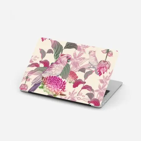Sticker pour ordinateur portable motif tropical élégant aux oiseaux et fleurs roses – Wallnifity®