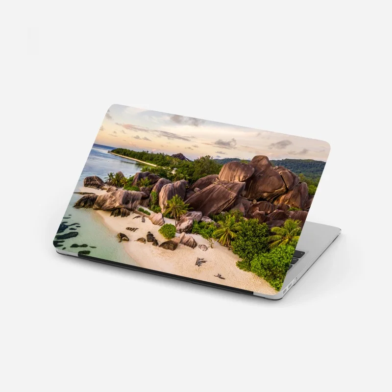 Sticker pour ordinateur portable paradis de sable blanc à Anse d'Argent, La Digue – Wallnifity®