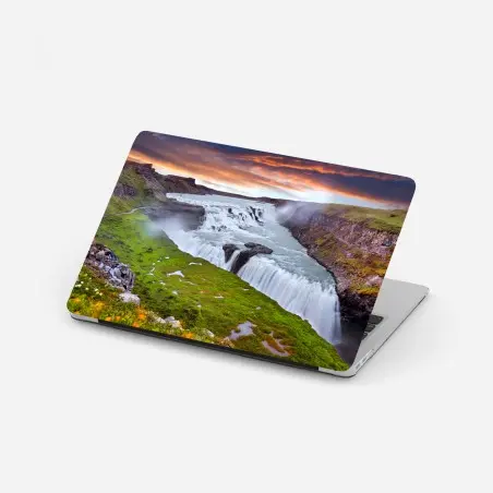 Sticker pour ordinateur portable panorama de Gullfoss au coucher de soleil – Wallnifity®