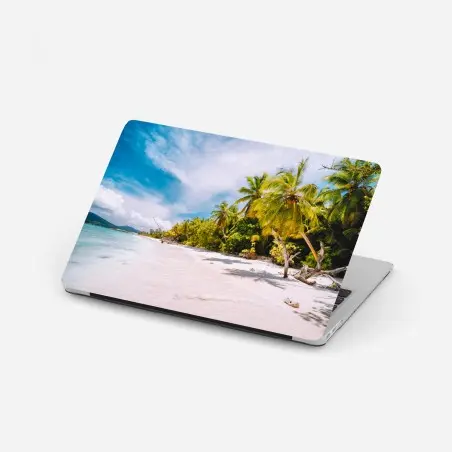 Sticker pour ordinateur portable plage tropicale ensoleillée bordée de palmiers – Wallnifity®