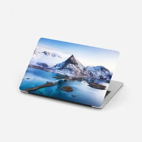 Sticker pour ordinateur portable paysage aérien des îles Lofoten au coucher du soleil – Wallnifity®