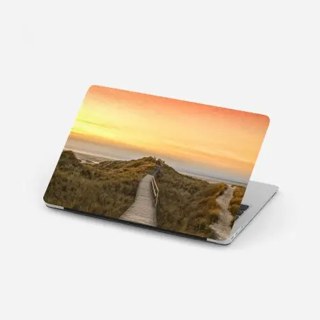 Sticker pour ordinateur portable passerelle vers la mer à Amrum au coucher de soleil – Wallnifity®