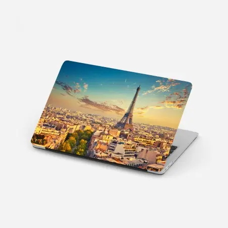 Sticker pour ordinateur portable vue panoramique de la Tour Eiffel au coucher de soleil, Paris – Wallnifity®