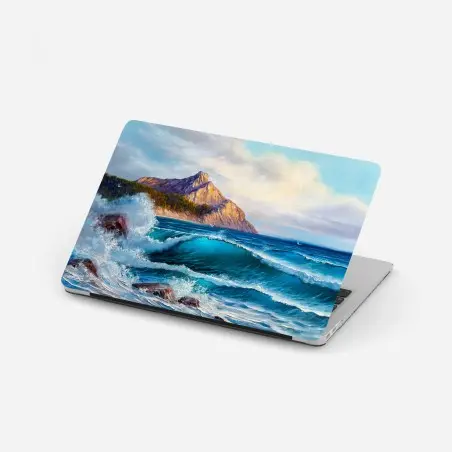 Sticker pour ordinateur portable vagues turquoises et falaises dorées – Wallnifity®