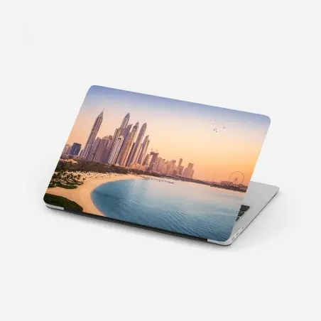 Sticker pour ordinateur portable coucher de soleil sur le front de mer de Dubaï – Wallnifity®