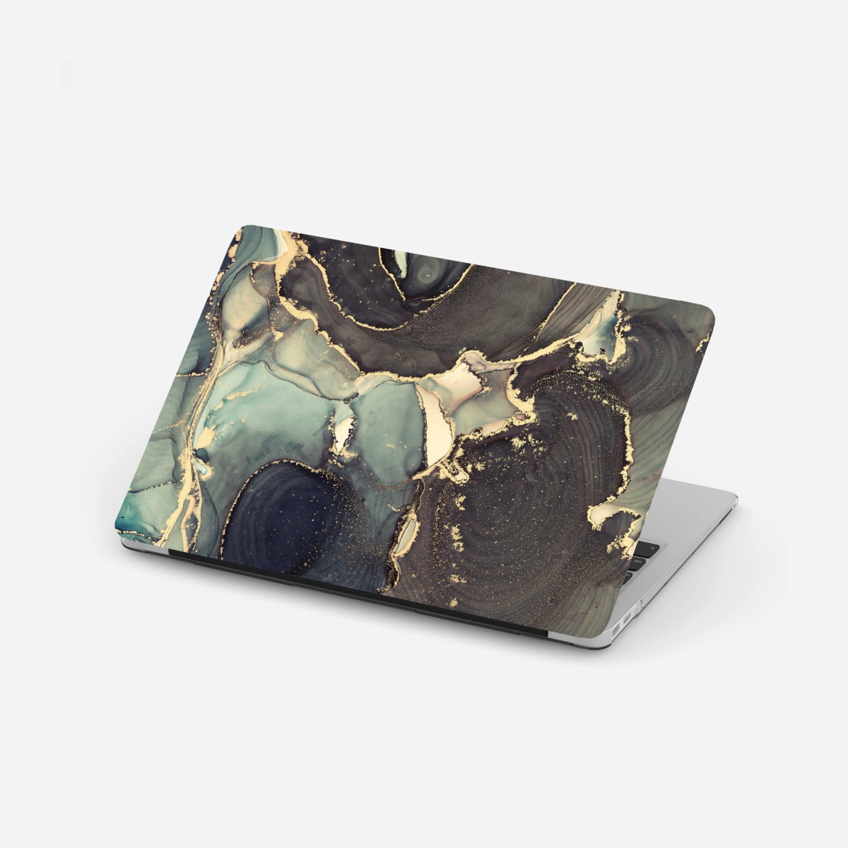 Sticker pour ordinateur portable abstraction luxueuse en encre alcool turquoise et or – Wallnifity®