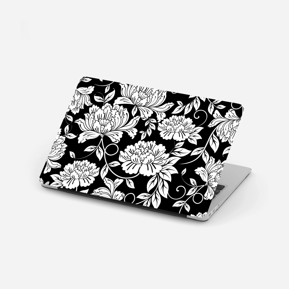 Sticker pour ordinateur portable motif floral noir et blanc élégant – Wallnifity®