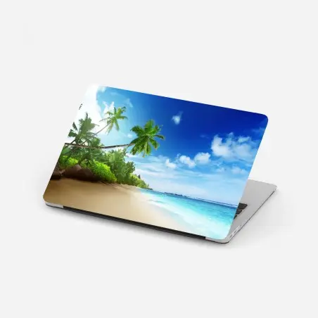 Sticker pour ordinateur portable plage tropicale de Mahé au coucher du soleil – Wallnifity®