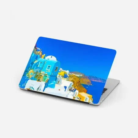 Sticker pour ordinateur portable vue picturale d'Oia à Santorin – Wallnifity®
